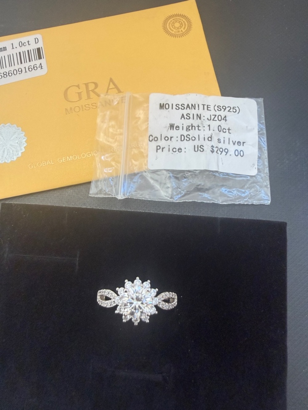 Moissanite 1.0ct Solitaire Cluster Ring in Solid Silver 925